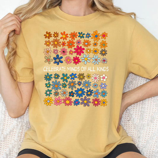 Celebrate Minds Of All Kinds w/ Flowers Full Color DTF Transfer