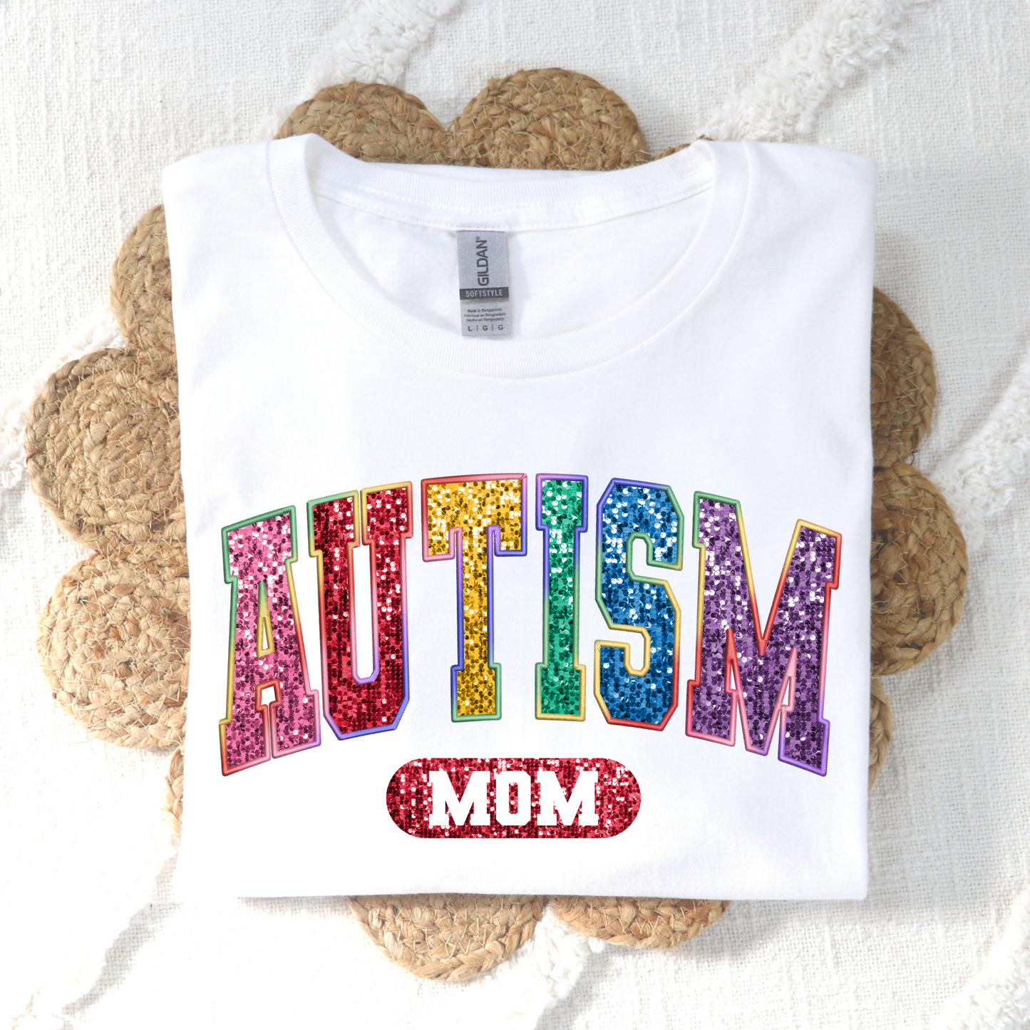 Autism Mom (Faux Sequin and Embroidery) Full Color DTF Transfer