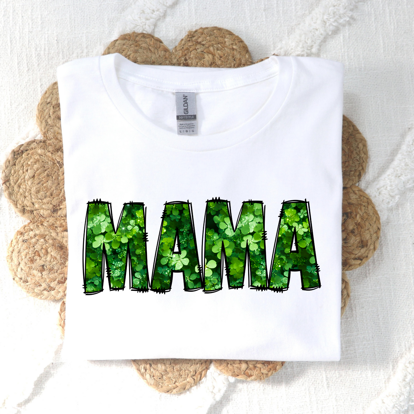 Mama Mini (Faux Sequin Clovers) Full Color DTF Transfer