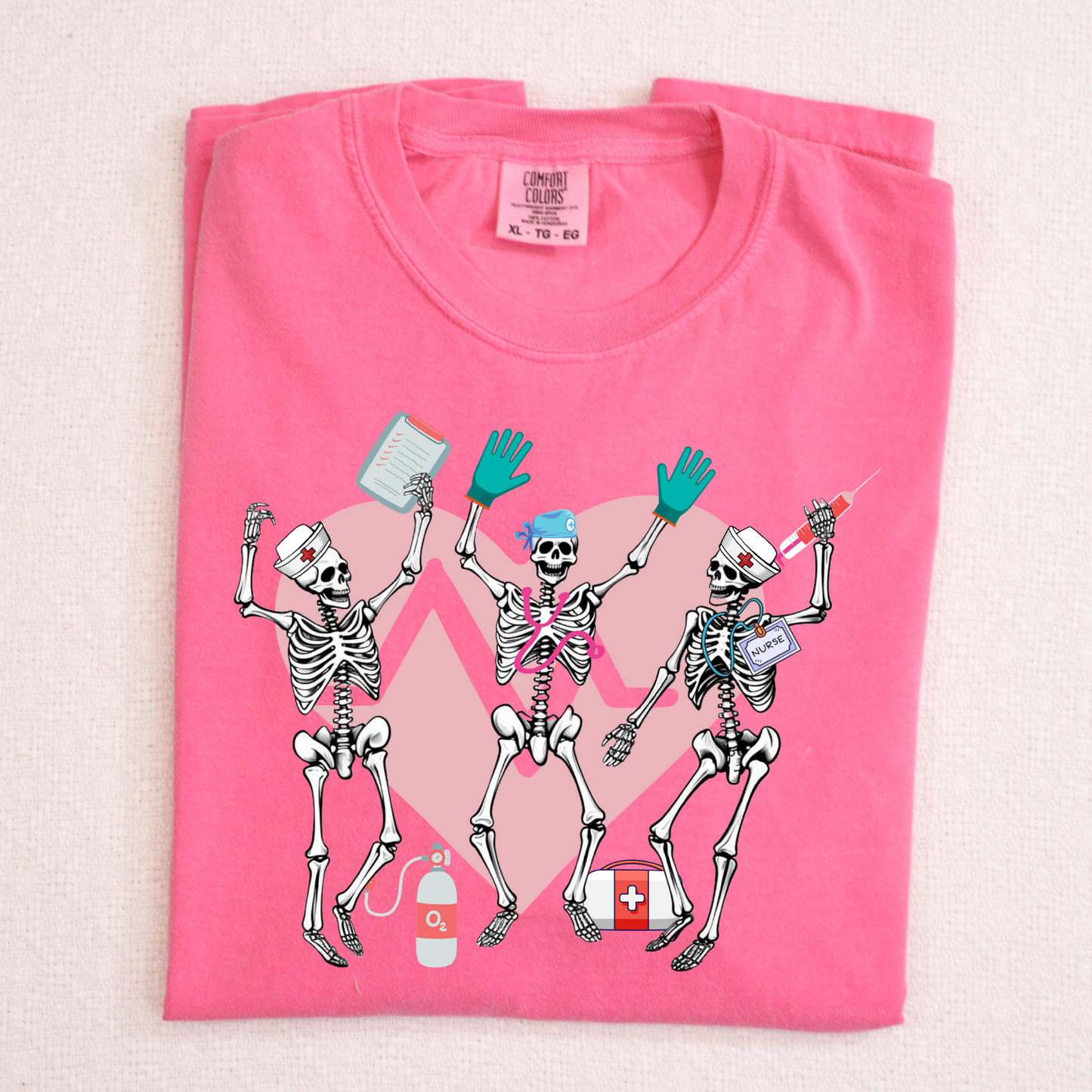 Dancing Skelton Nurses (Heart Background) Full Color DTF Transfer