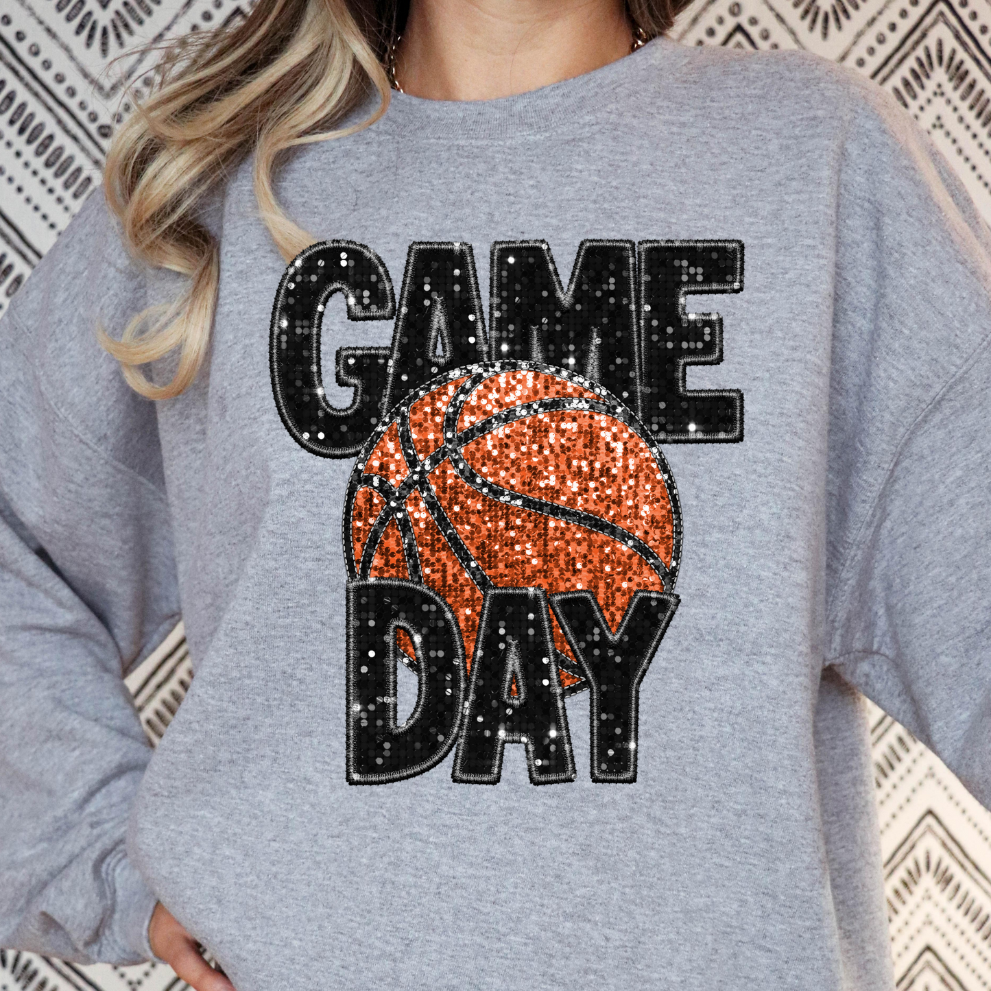 Game Day Basketball (Faux Embroidery w/Sequins) Full Color DTF Transfer