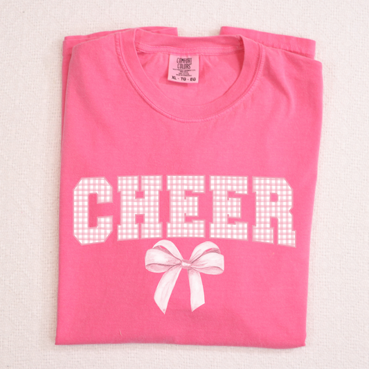 Cheer w/Bow (Pink Checkered) Full Color DTF Transfer