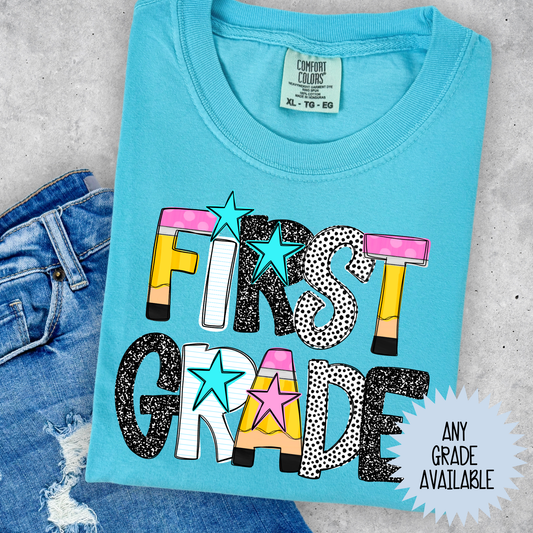 Pencil/Notebook Font Grade (ANY GRADE AVAILABLE) Full Color DTF Transfer
