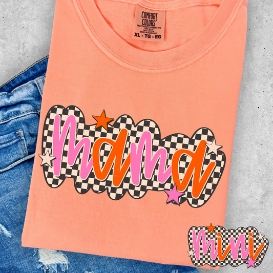 Mama - Mini (Pink/Orange Checkered) Full Color DTF Transfer