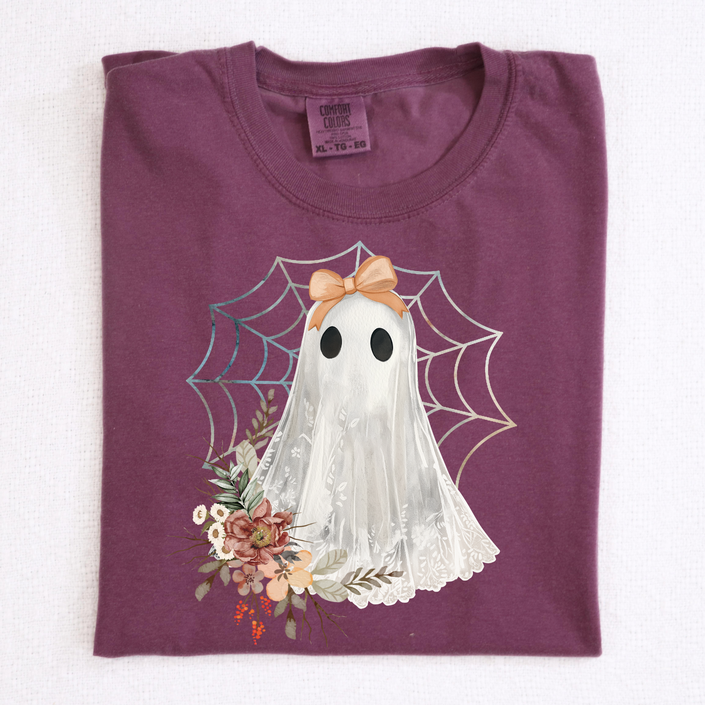 Cute Ghost w/Bow (Web Background) Full Color DTF Transfer