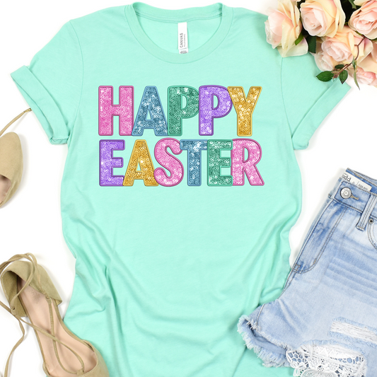 Happy Easter (Colorful Faux Sequin) Full Color DTF Transfer