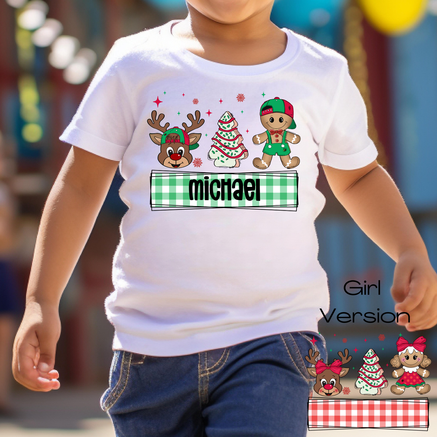 Personalized (BOY/GIRL OPTION) Christmas Checkered Box Full Color DTF Transfer