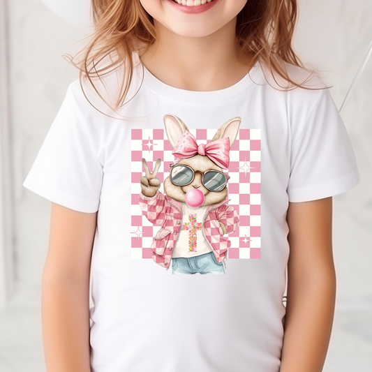 Checkered Peace Bunny Full Color DTF Transfer