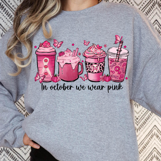 In October We Wear Pink Coffee Breast Cancer Full Color DTF Transfers