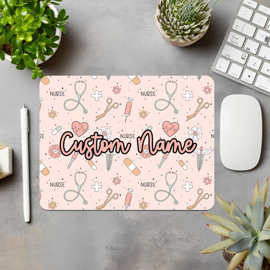 Nurse Icons #2 (Pink) Personalized Mouse Pad
