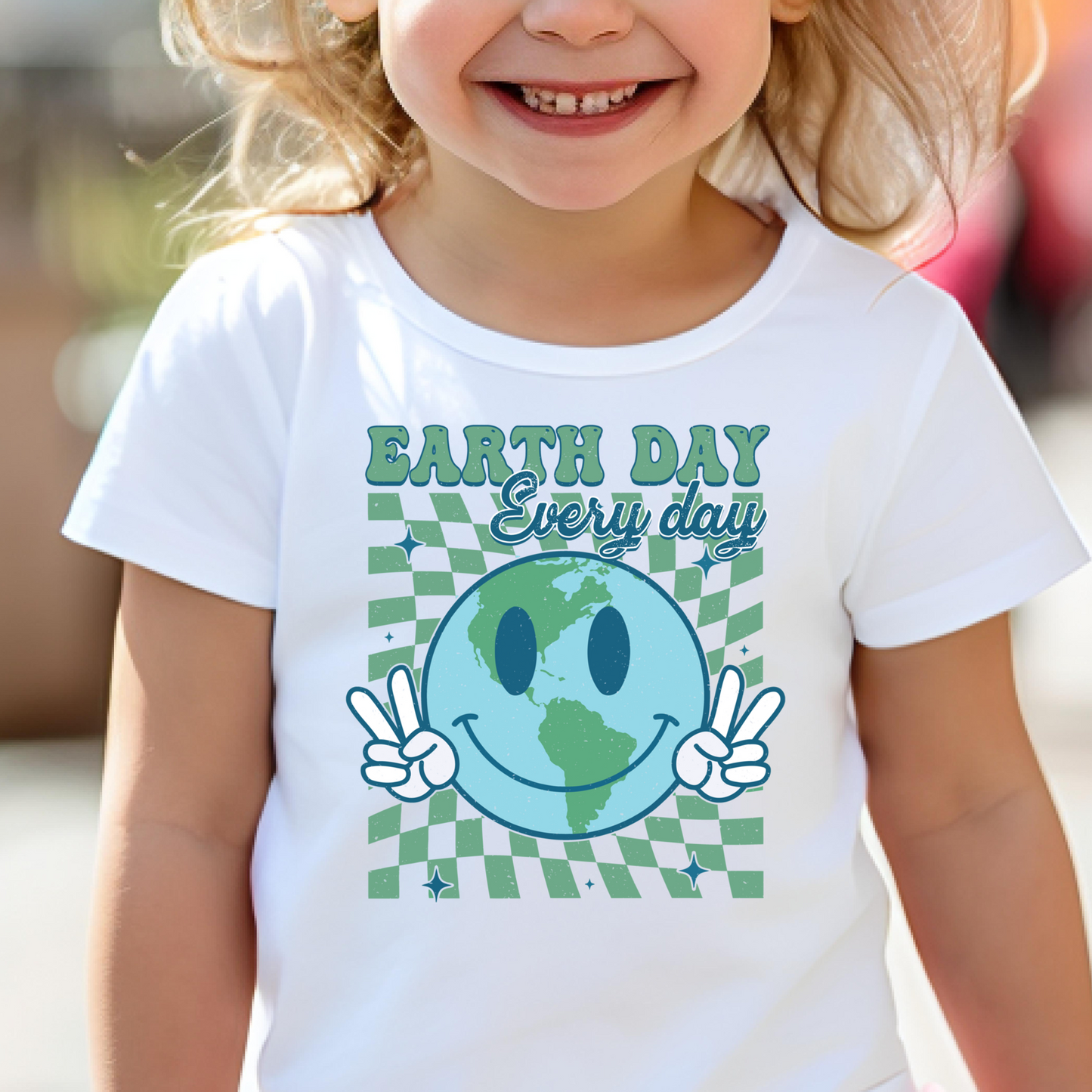 Earth Day Everyday (Peace Hand - Checkered) Full Color DTF Transfer