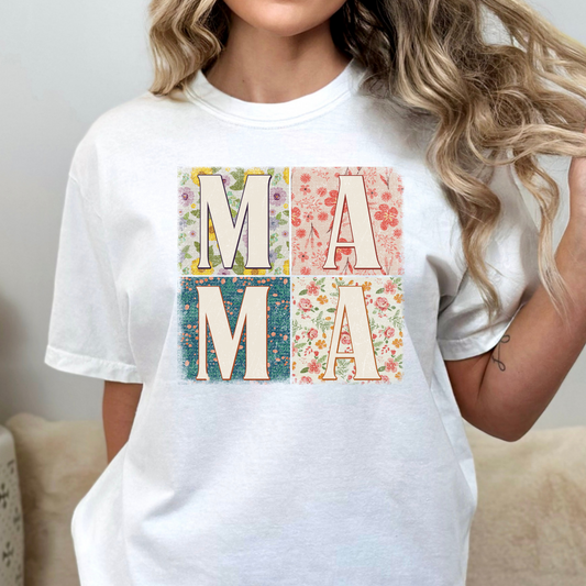 Mama (Floral Boxed Letters) Full Color DTF Transfer