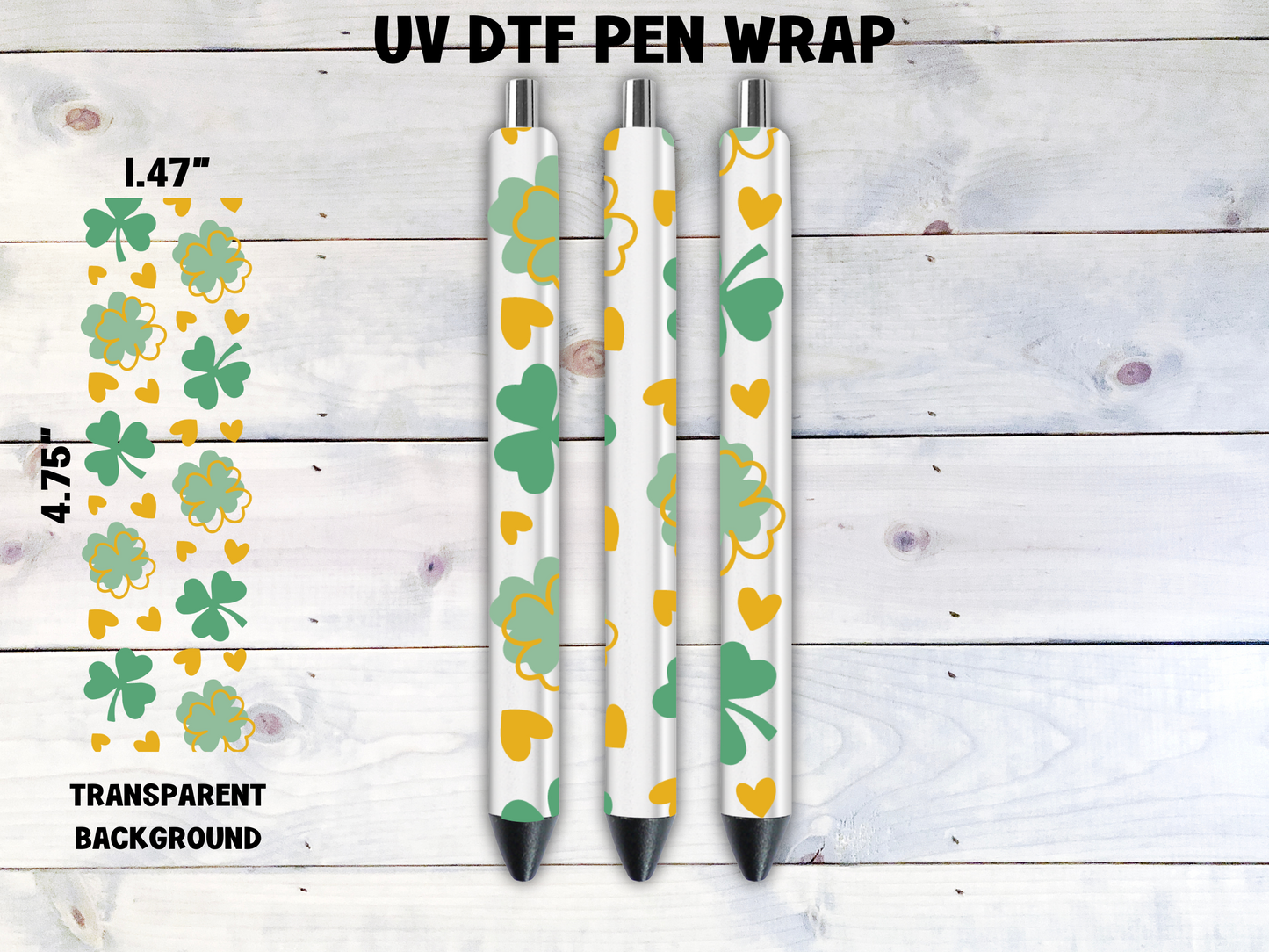 Outlined Clovers & Hearts UV DTF Pen Wrap Transfer