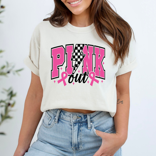 Pink Out (Checkered Lightening Bolt) Breast Cancer Awareness Full Color DTF Transfer