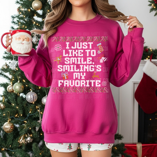 I Just Like Smiling Smiling's My Favorite (Sweater Design) Full Color DTF Transfer