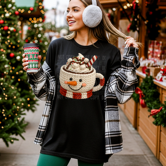 Snowman Coffee Cup (Faux Yarn) Full Color DTF Transfer