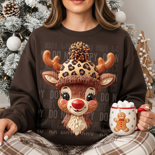 Leopard Hat Reindeer Full Color DTF Transfer