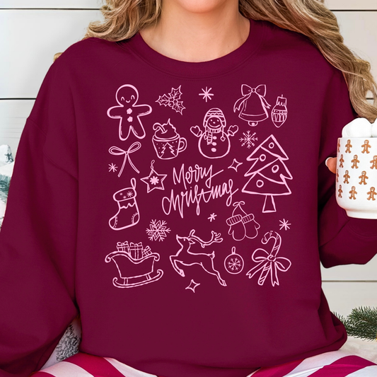 Merry Christmas Doodle (Pink) Full Color DTF Transfer