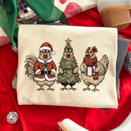 Christmas Chickens Full Color DTF Transfer