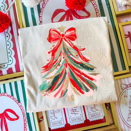 Multi Color Brush Stroke Christmas Tree Full Color DTF Transfer