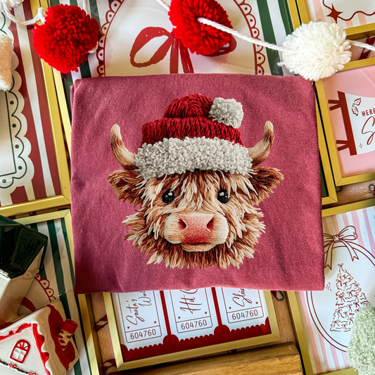 Christmas Highland Cow (Faux Yarn) Full Color DTF Transfer