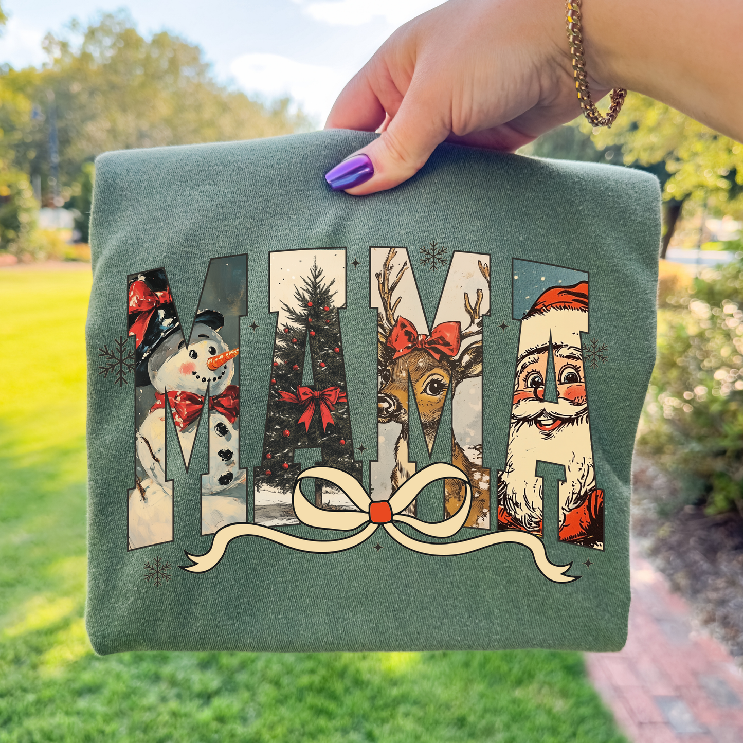 Christmas Pic Mama w/Bow Full Color DTF Transfer