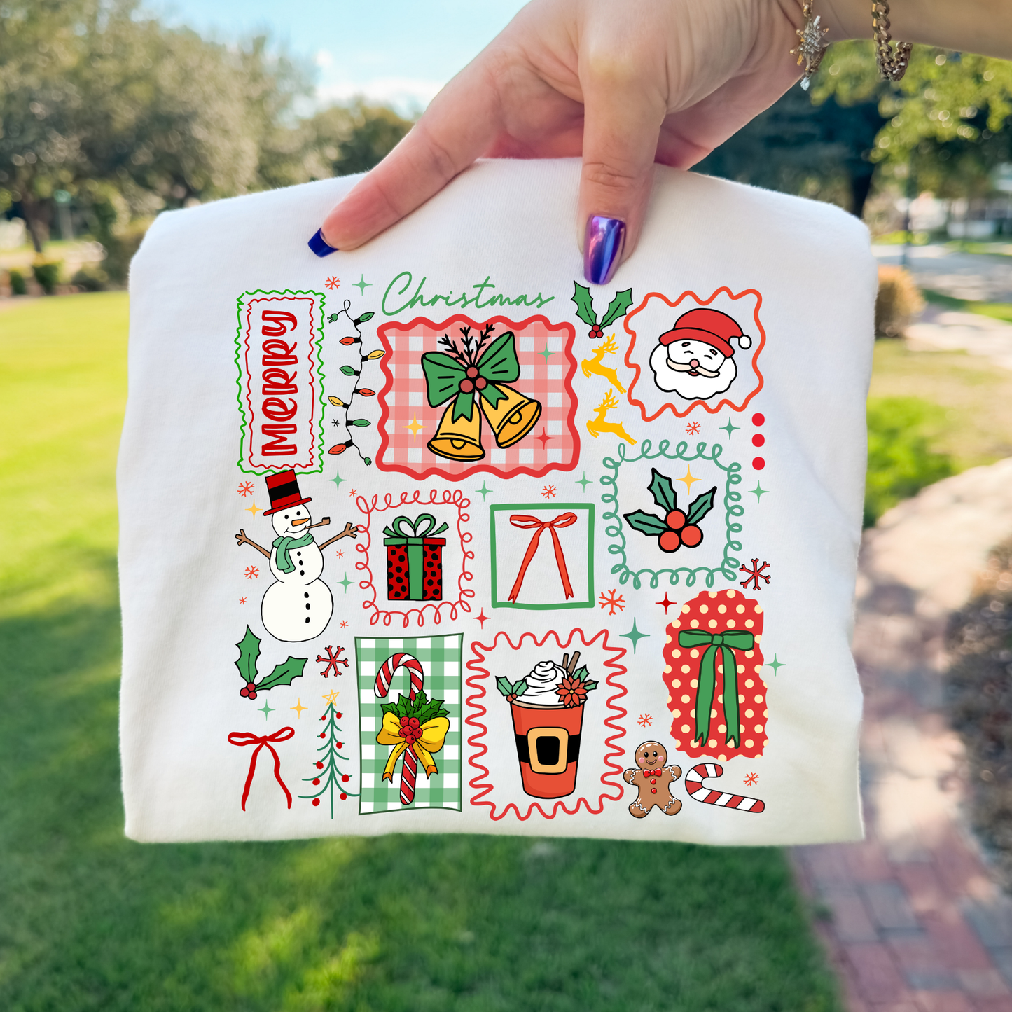 Merry Christmas Stamp Doodles Full Color DTF Transfer