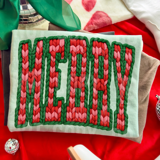 Merry (Faux Knit) Full Color DTF Transfer
