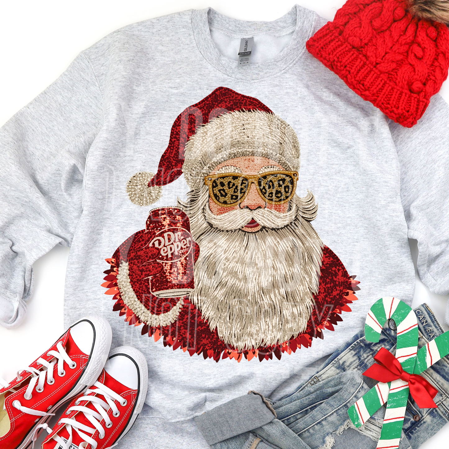 Dr Pepper Santa (Faux Sequin/Yarn) Full Color DTF Transfer