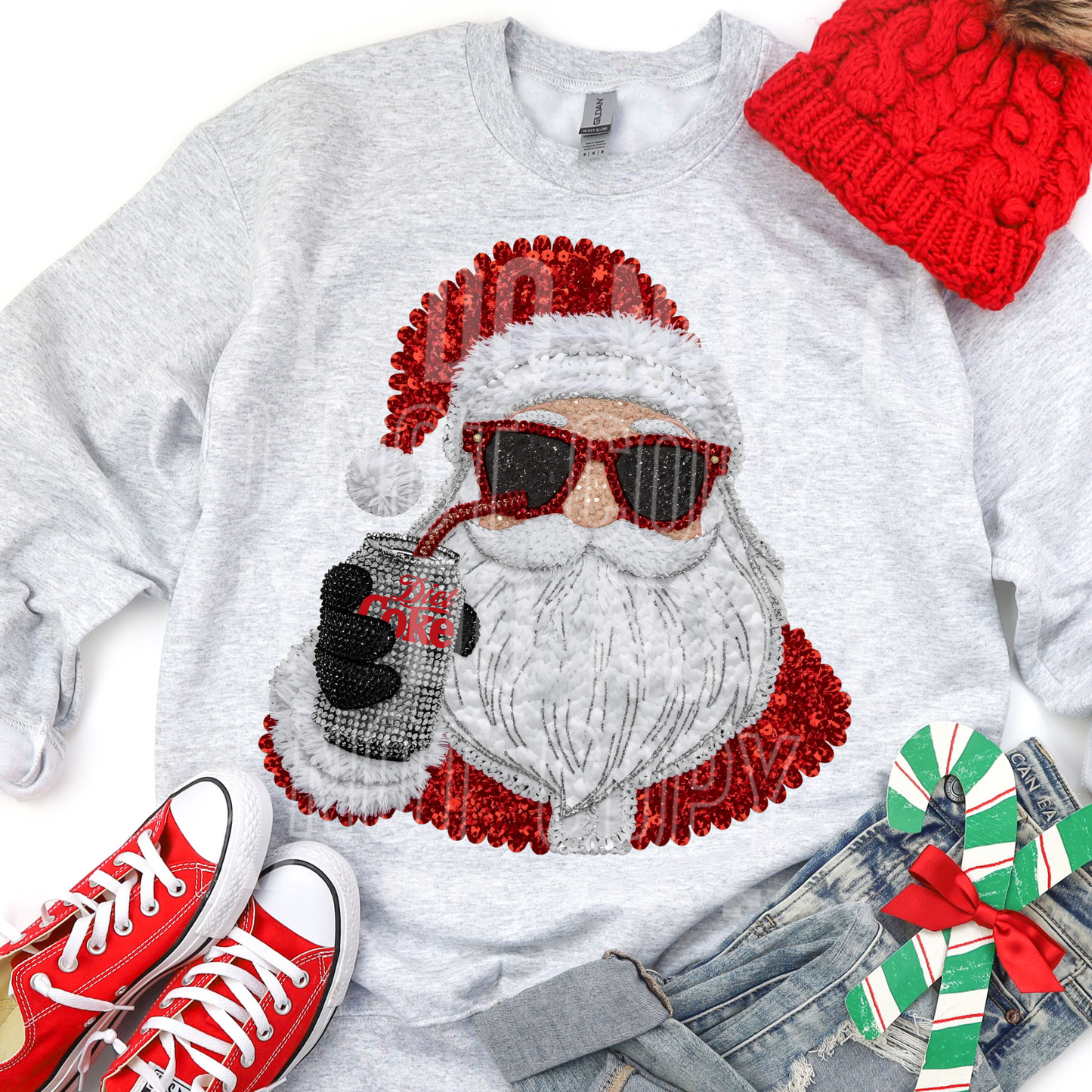 Diet Coke Santa (Faux Sequin/Yarn) Full Color DTF Transfer