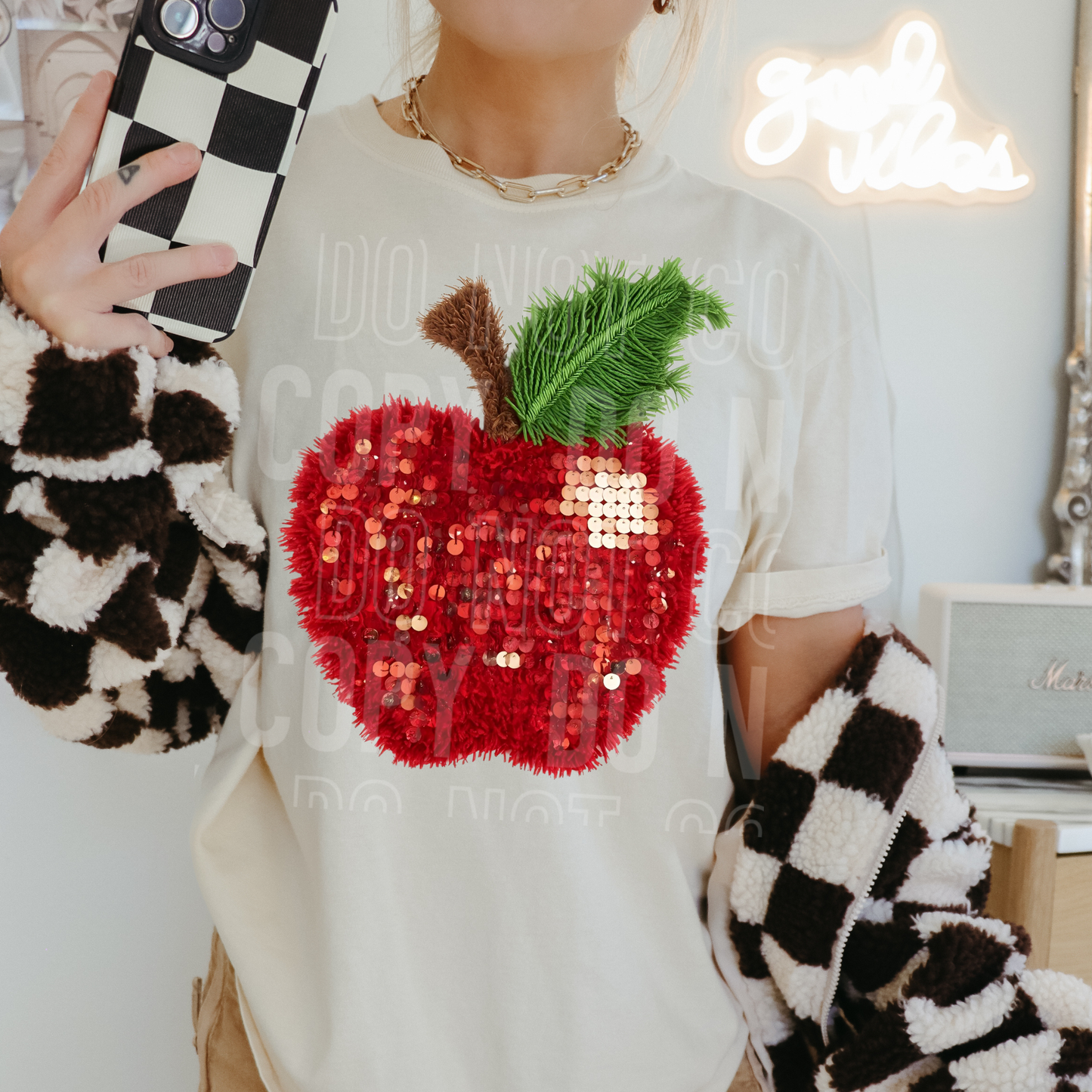 Apple (Faux Sequin/Thread Full Color DTF Transfer