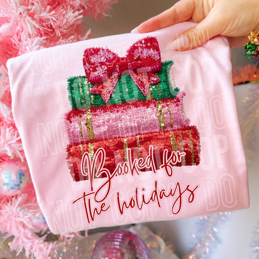 Booked For The Holidays (Faux Sequin/Thread) Full Color DTF Transfer