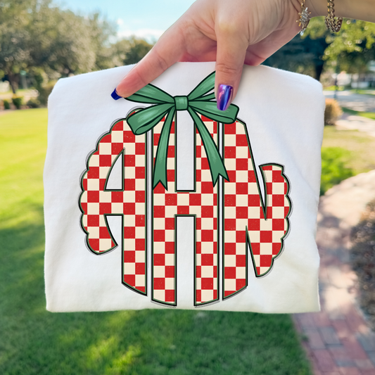 Red Plaid Christmas Monogram Full Color DTF Transfer