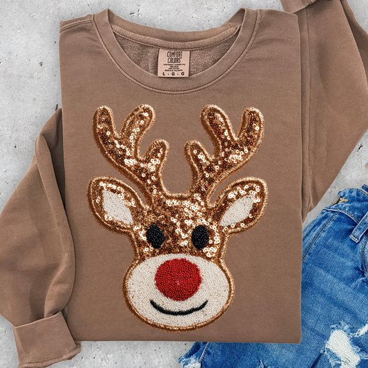 Reindeer (Faux Embroidery/Sequin) Full Color DTF Transfer