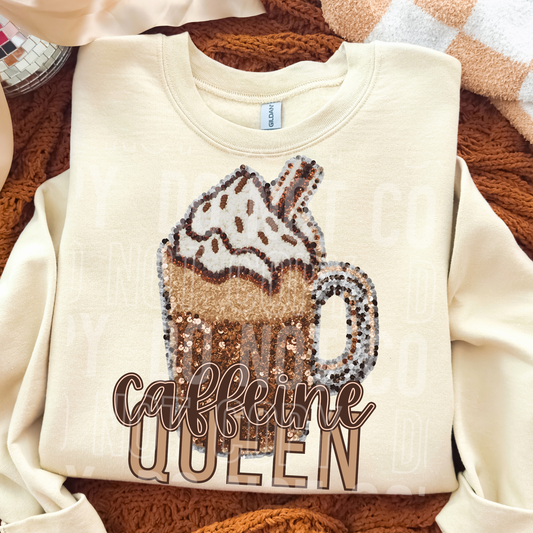 Caffeine Queen (Faux Sequin/Thread) Full Color DTF Transfer