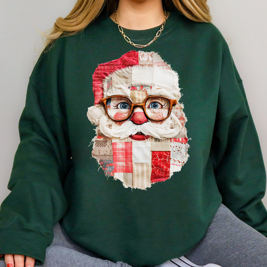 Patchwork Santa Head Full Color DTF Transfer