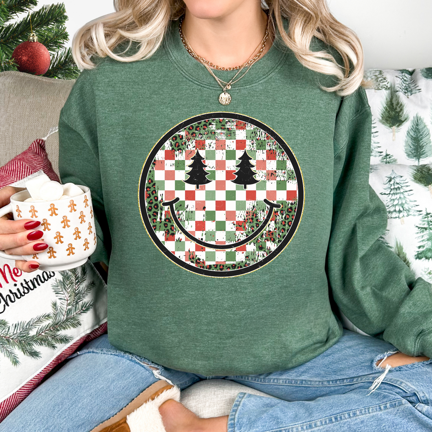 Plaid/Leopard Christmas Smiley Full Color DTF Transfer