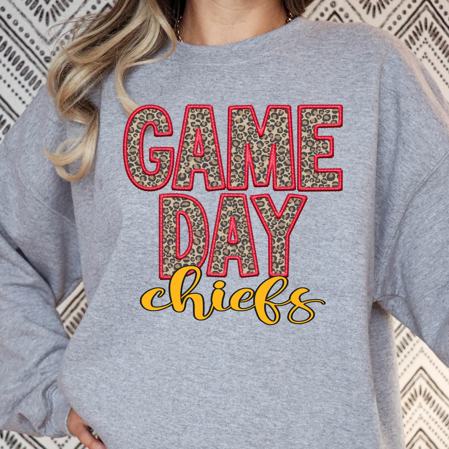 Game Day Chiefs (Leopard Faux Embroidery) Full Color DTF Transfer