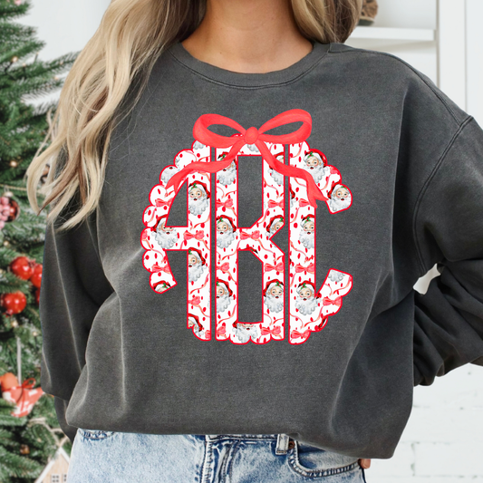 Christmas Monogram w/Bow Full Color DTF Transfer