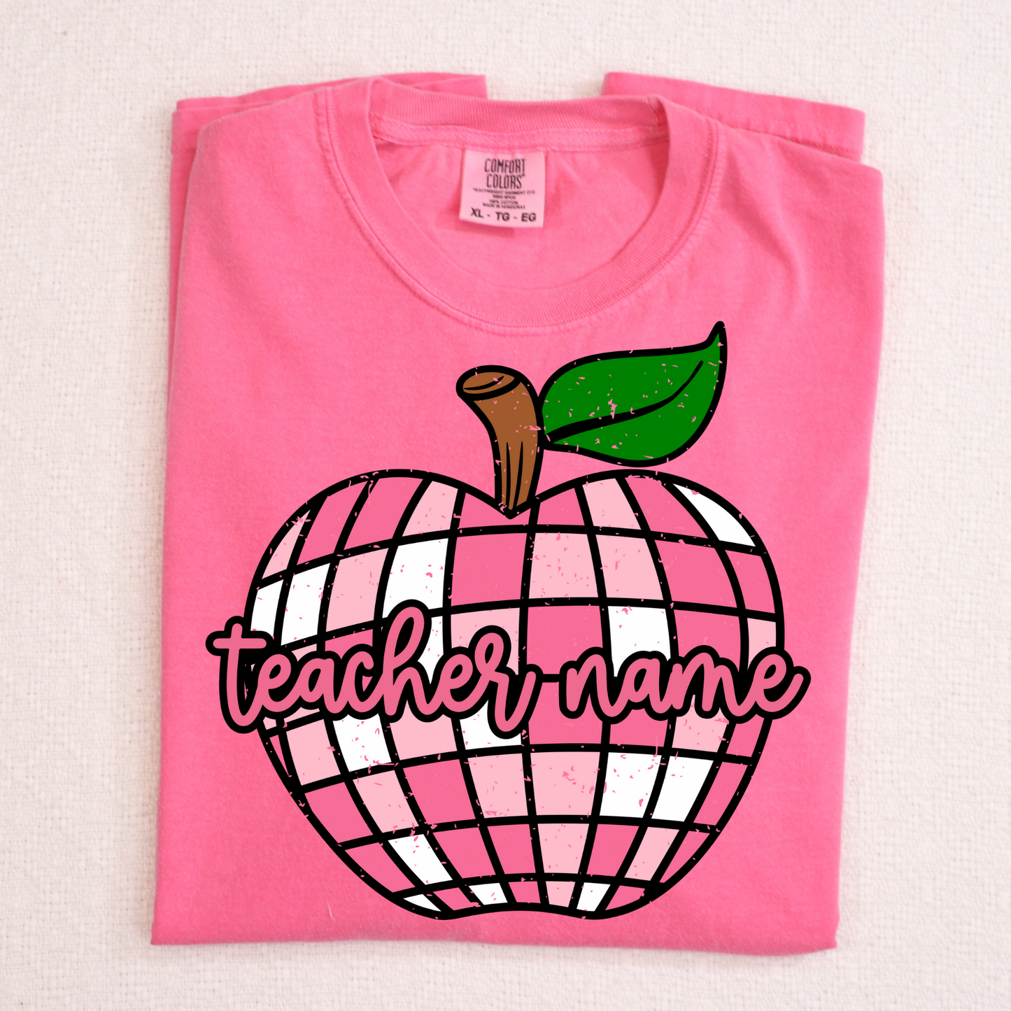 Personalized Pink Disco Ball Apple Full Color DTF Transfer