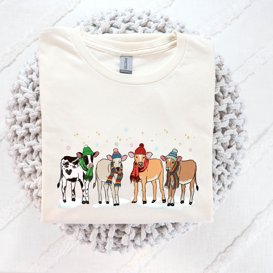 Winter Snow Cows Full Color DTF Transfer