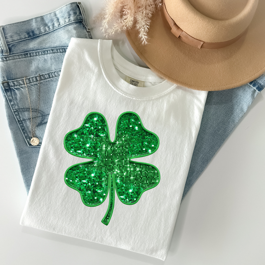 Four Leaf Clover Faux Glitter Full Color DTF Transfer