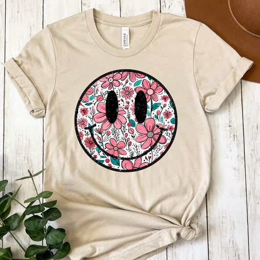 Floral Smiley Full Color DTF Transfer