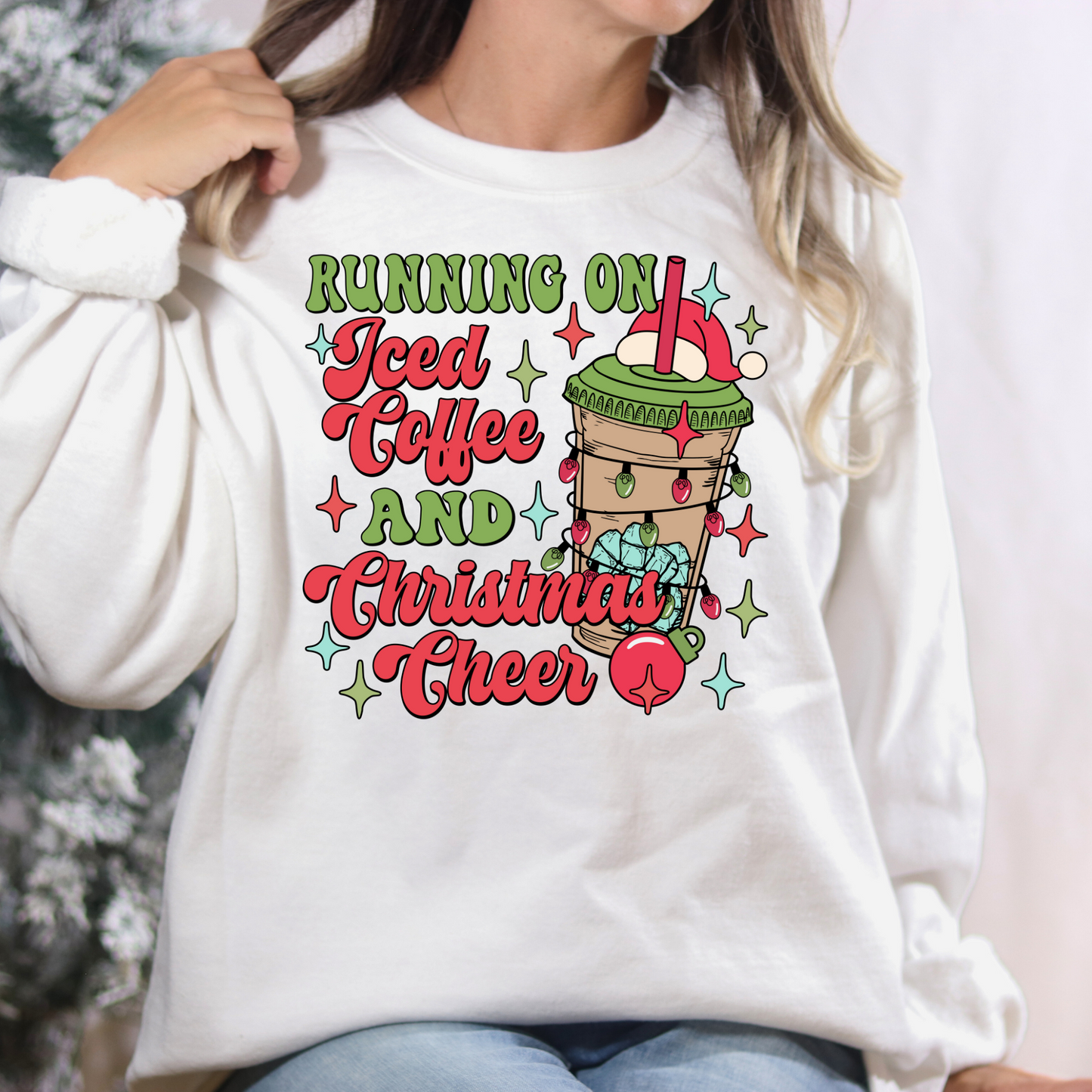 Running On Iced Coffee And Christmas Cheer Full Color DTF Transfer