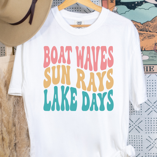 Boat Waves Sun Rays Lake Days Full Color DTF Transfer