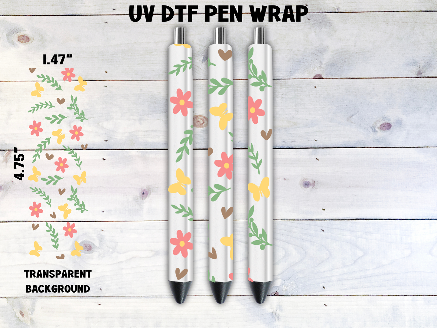 Leaves, Butterflies, Flowers UV DTF Pen Wrap Transfer