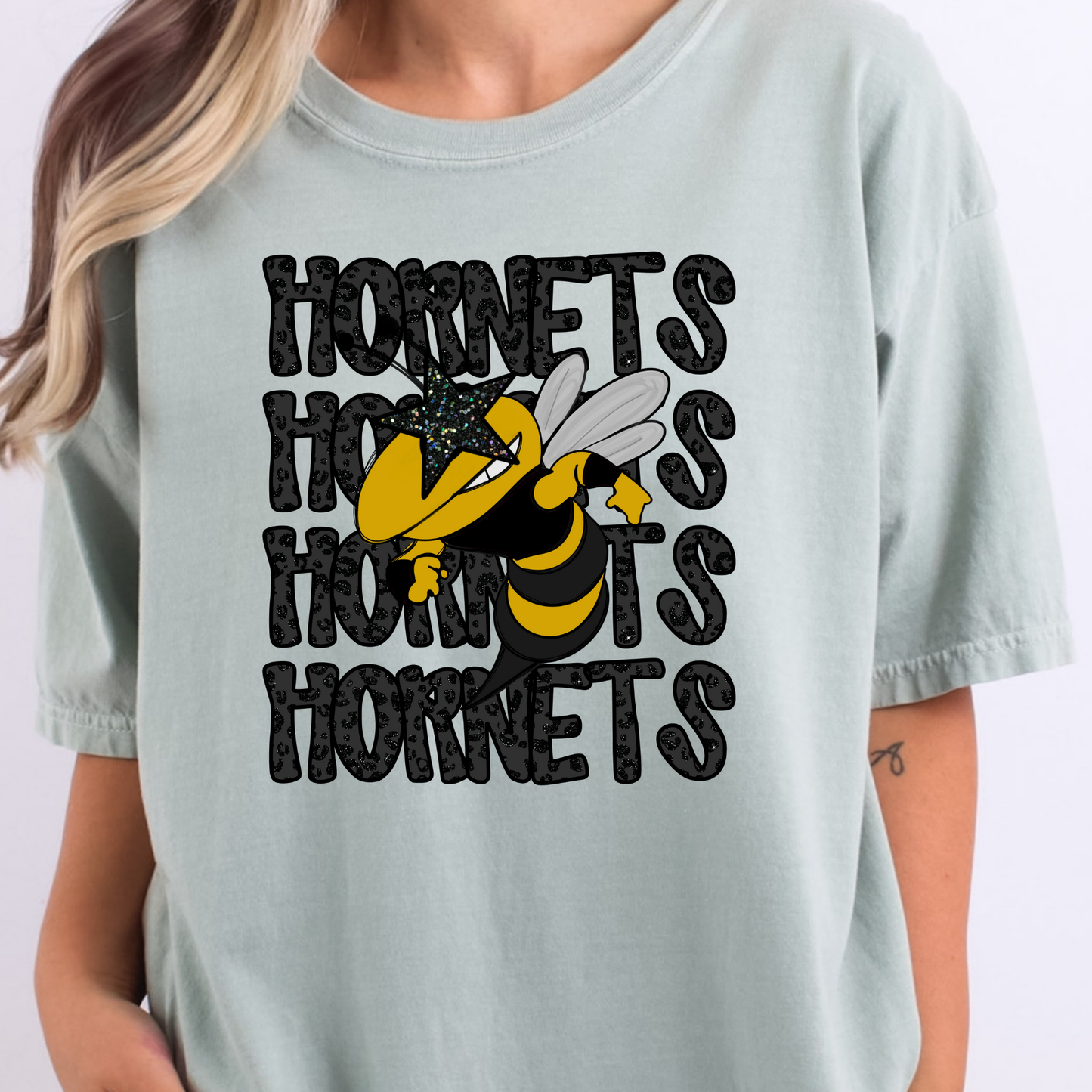 Hornets (Repeat) Black Leopard Text Full Color DTF Transfer