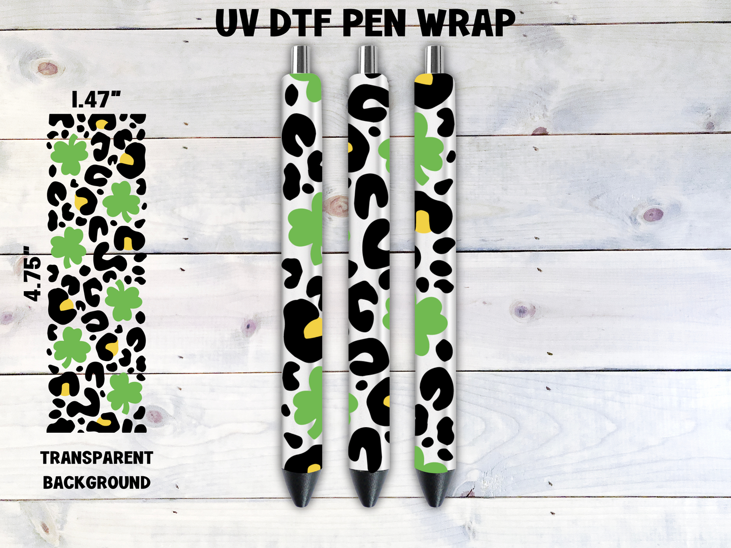 Leopard Print w/Clovers UV DTF Pen Wrap Transfer