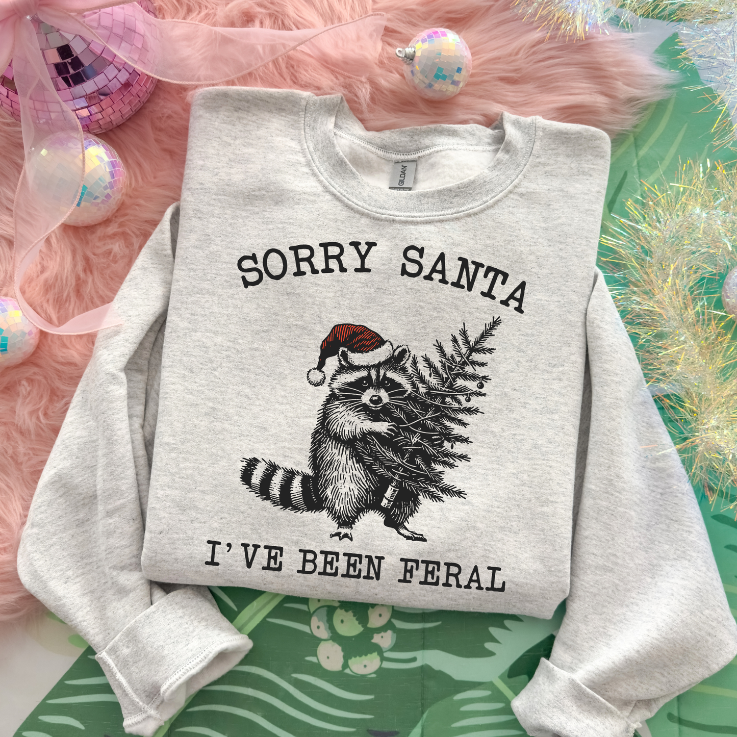 Sorry Santa I've Been Feral (Raccoon) Full Color DTF Transfer
