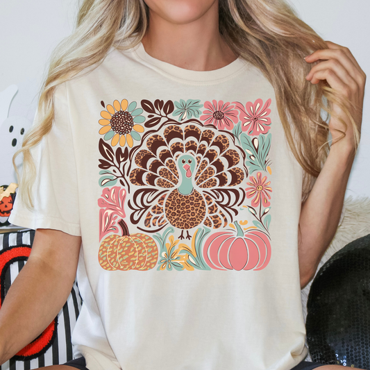 Floral Turkey Full Color DTF Transfer